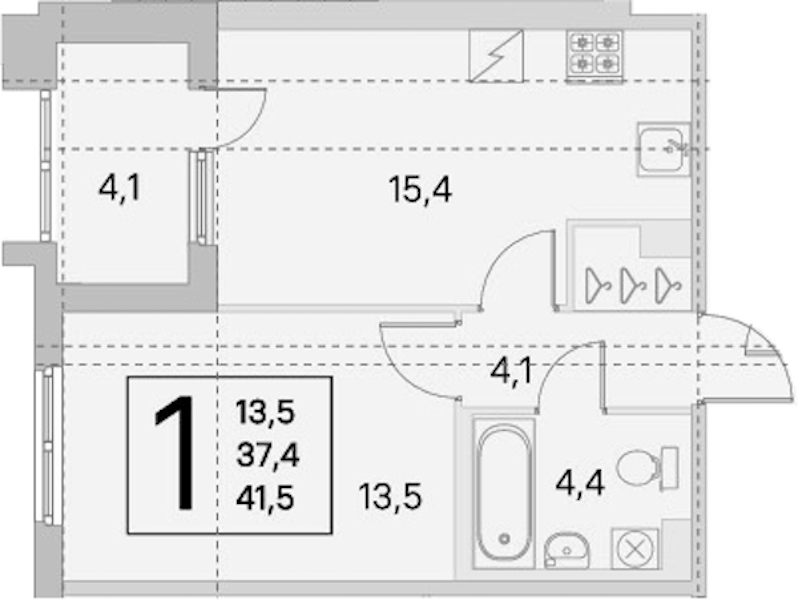 1-комнатная квартира 37.4 м², 1/5 эт., ЖК «ЮгТаун. Олимпийские кварталы»